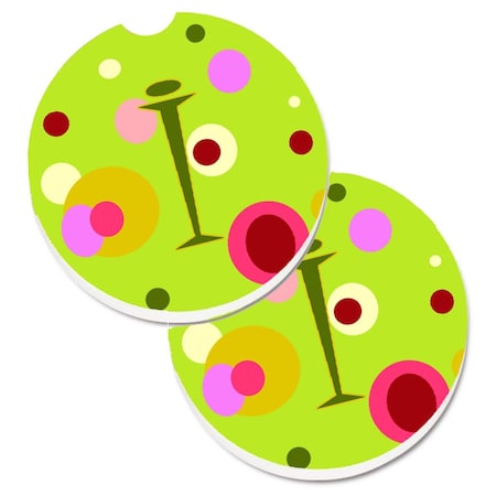 Carolines Treasures Letter I Monogram Lime Green Set of 2 Cup Holder Car Coaster CJ1010-ICARC